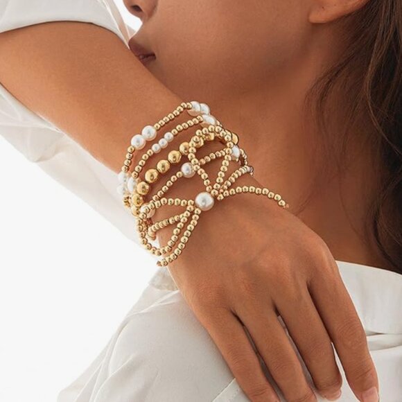 Stackable Pearl Beaded & Boho Seed Beads Bracelet Set - Picture 4 of 4